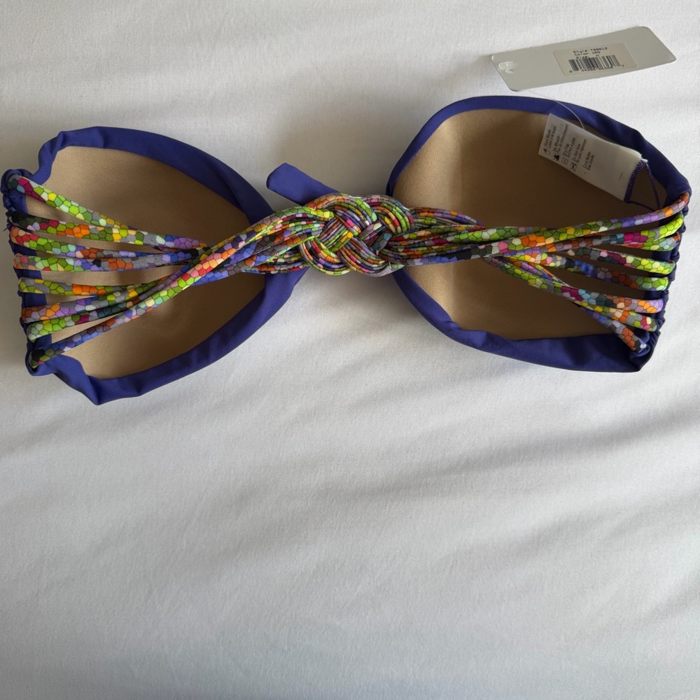 NWT L*Space "Tesserae" Purple Iris Colorful Knot Macrame Back Bandeau Bikini - Picture 5 of 17